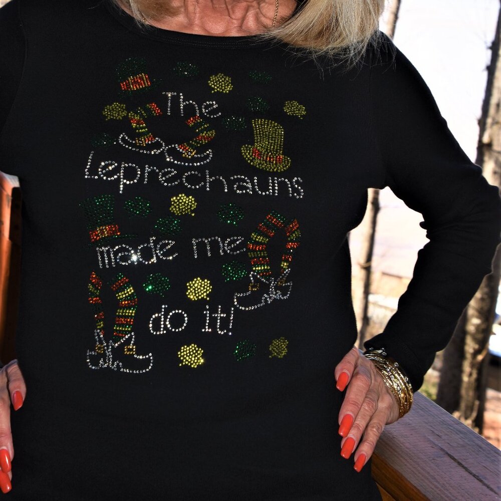 St. Patrick's Leprechauns rhinestone  long sleeve shirt XS S M L XL XXL 1X 2X 3…